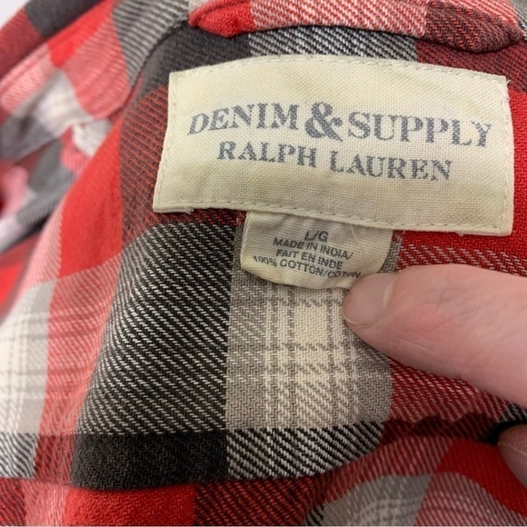 𝅺denim & Supply Ralph Lauren Vintage Black Red Checks Cotton Casual Down Shirt L - Picture 7 of 11